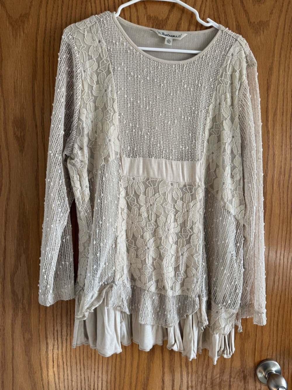 Tantrums Cream Lace & Knit Layered Long-Sleeve Top, XXL (EUC)